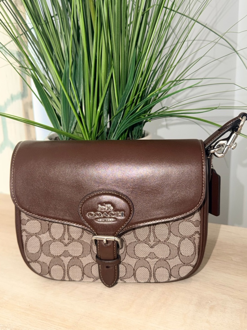 Coach (AUTHENTIC) NEVER USED Brown Signature Jacquard Saddle Crossbody - Picture 5 of 11